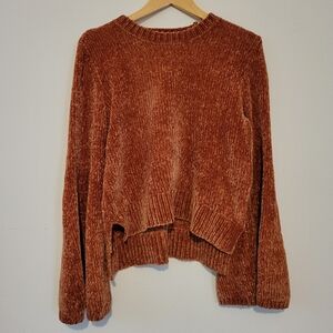 Gianni Bini Orange Cropped Crew Neck Chunky Knit Sweater with Bell Sleeves